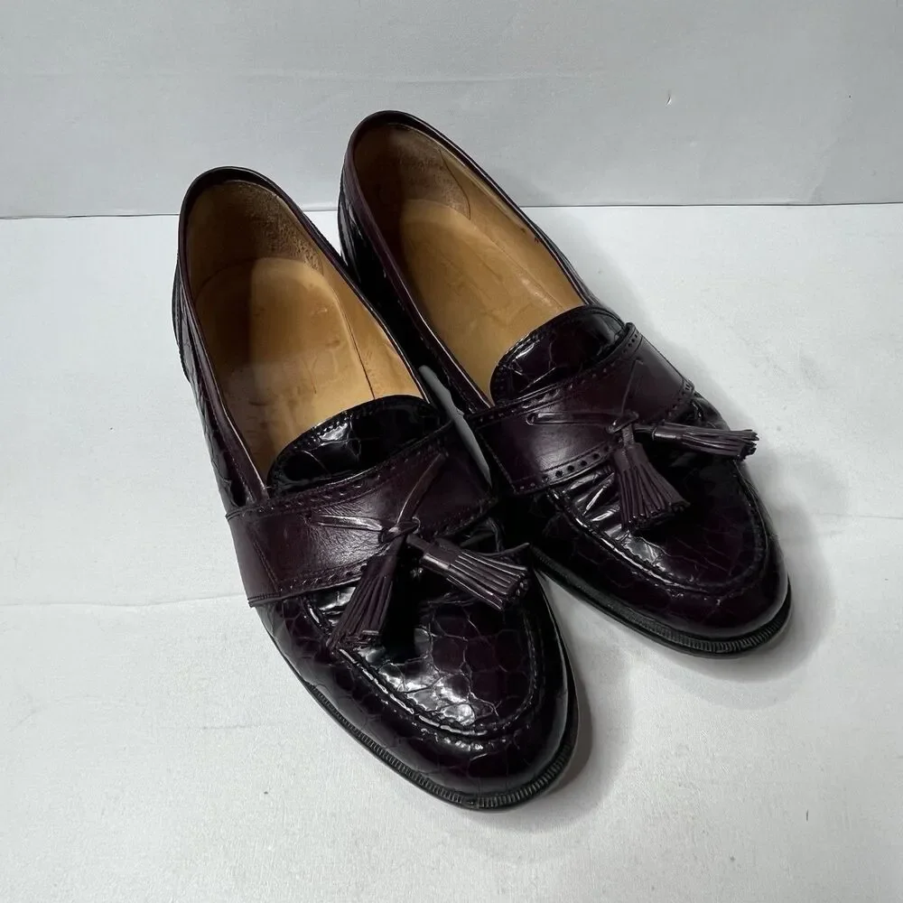 JOHNSTON & MURPHY Burgundy  Kiltie Tasseled Loafers Italy Mens 9M